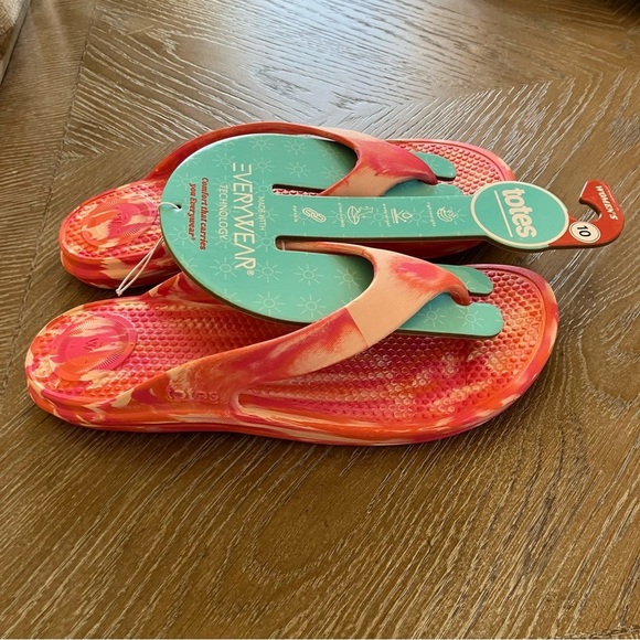 NWT Totes EverydayWear Flip Flops (10) Pink Multi Marble - Picture 6 of 9